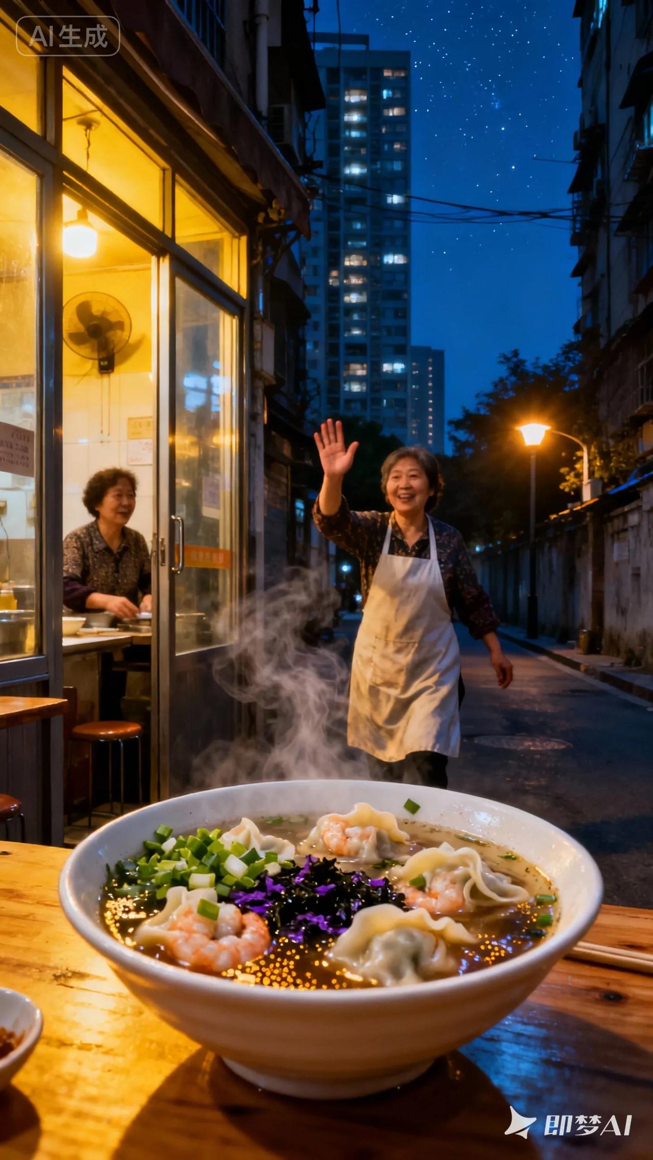 加班到深夜，走出写字楼时冷风直灌衣领。习惯性往巷口张望，竟看见那家常去的馄饨铺还