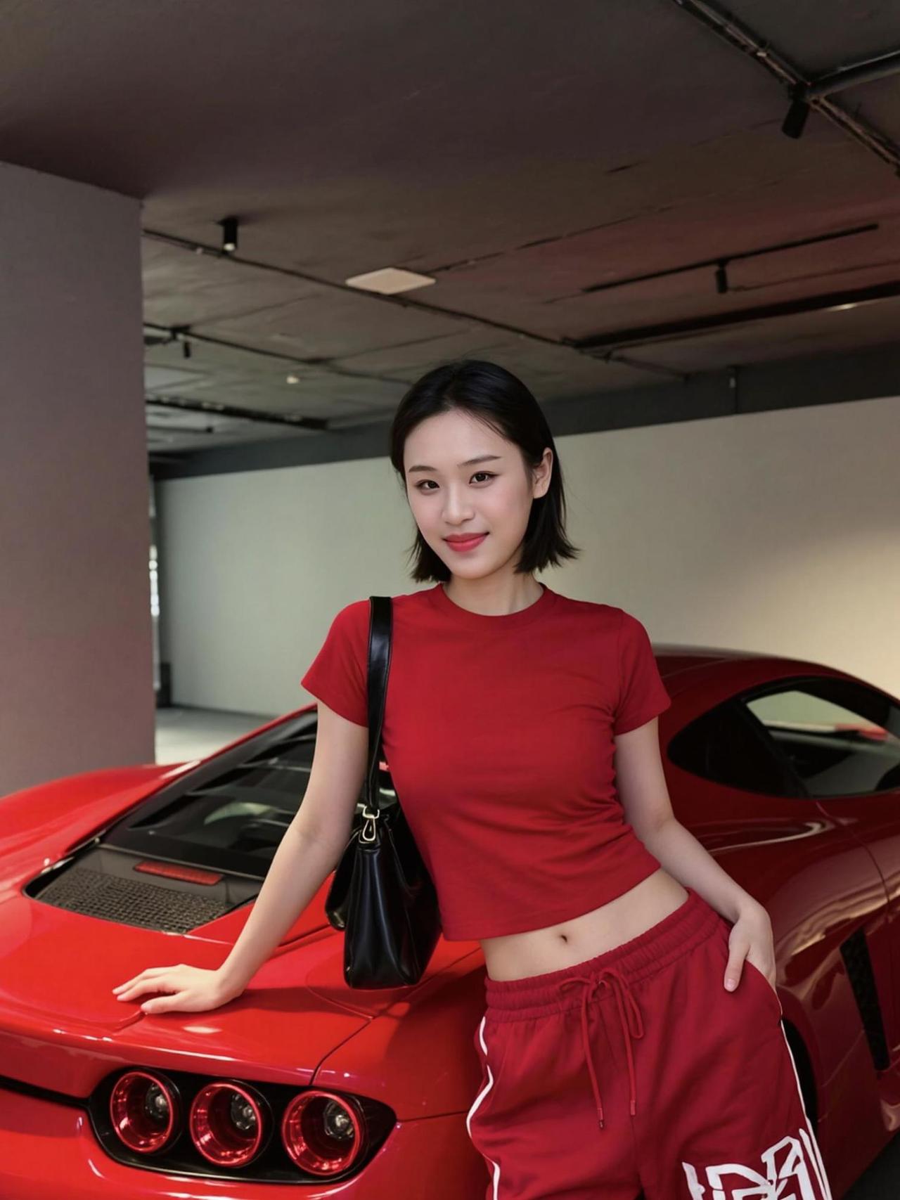 这红色衣服和红色背景车，简直是“红红火火恍恍惚惚”的现场版。别人是撞衫，我是撞“