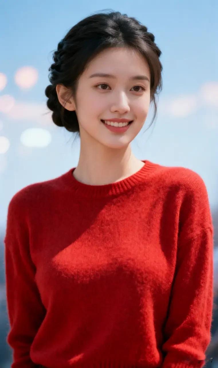 温柔笑容，春日暖心羊绒衫穿搭打卡，元气满满的一天！🌞💕