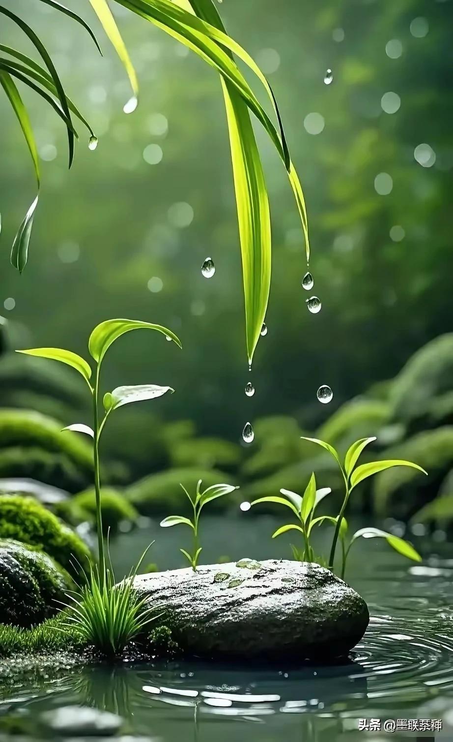 上联：春雨柔滋溪中草
下联：微风轻拂水飘萍