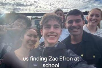 zac efron扎克埃夫隆这几天在澳洲朗沃林的一所学校和学生的合影，他出现在那