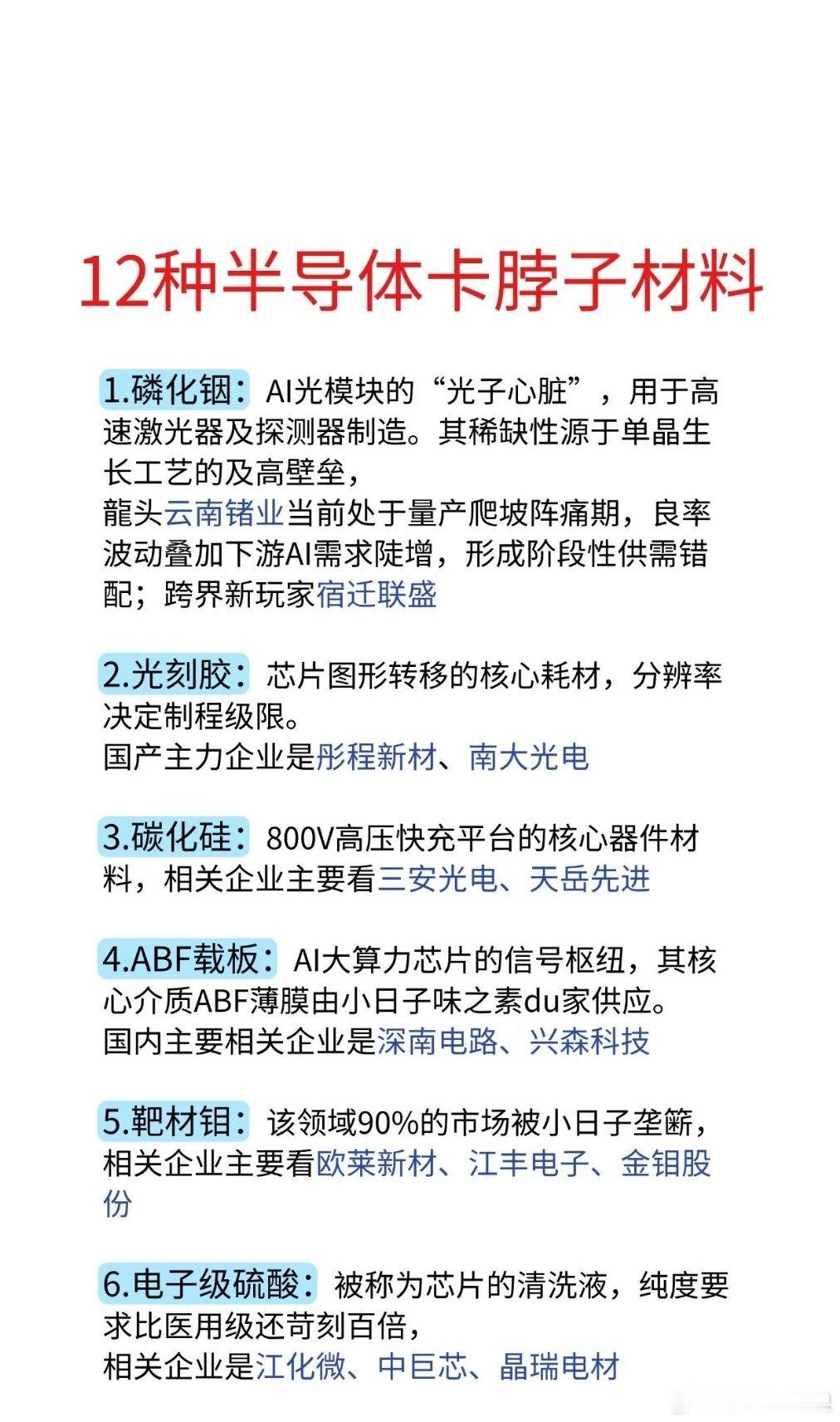 12种半导体“卡脖子”材料，国产替代攻坚重点芯片产业的竞争，不只是设备与设计，上