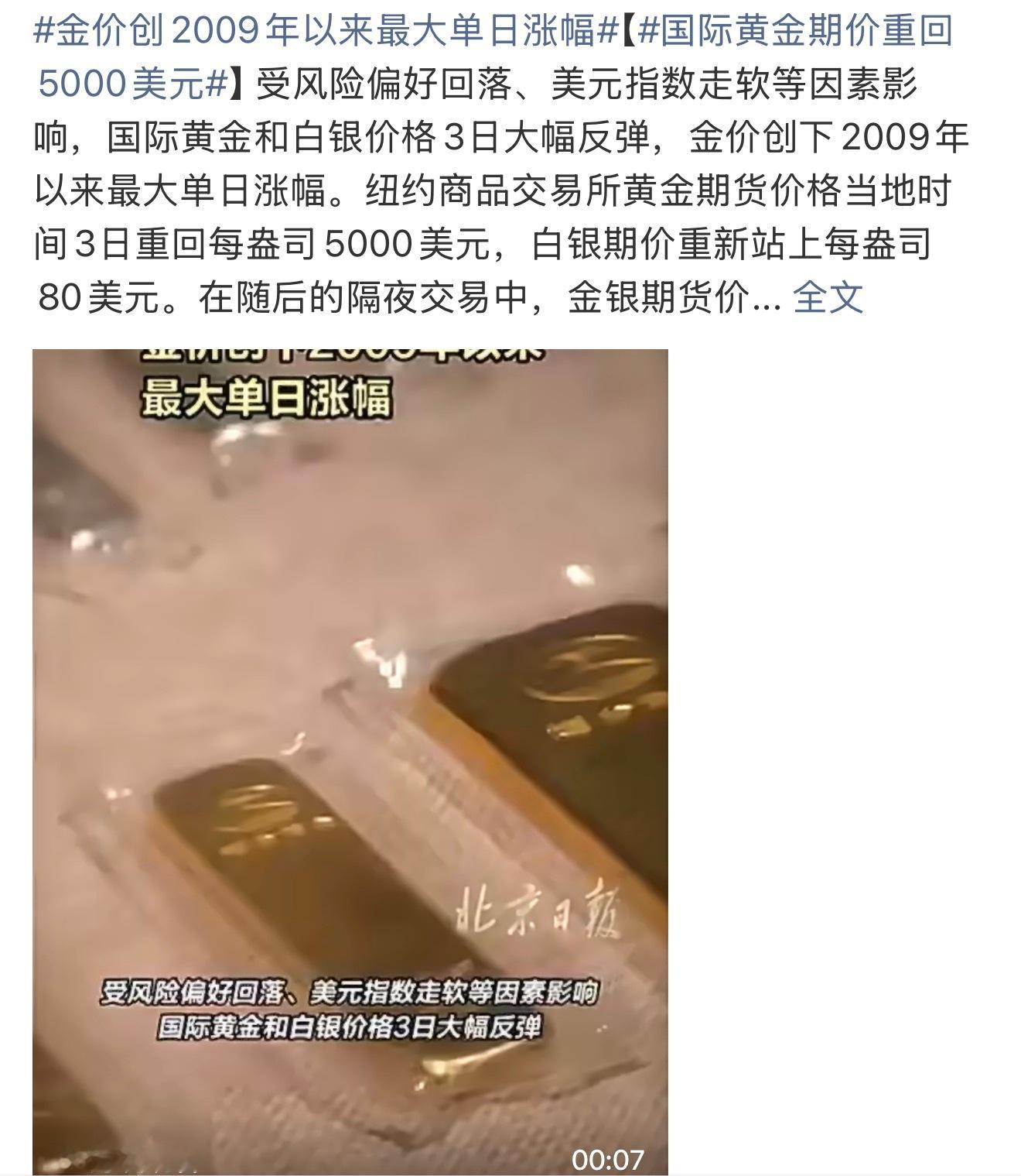 金价创2009年以来最大单日涨幅这涨幅属实有些大啊 