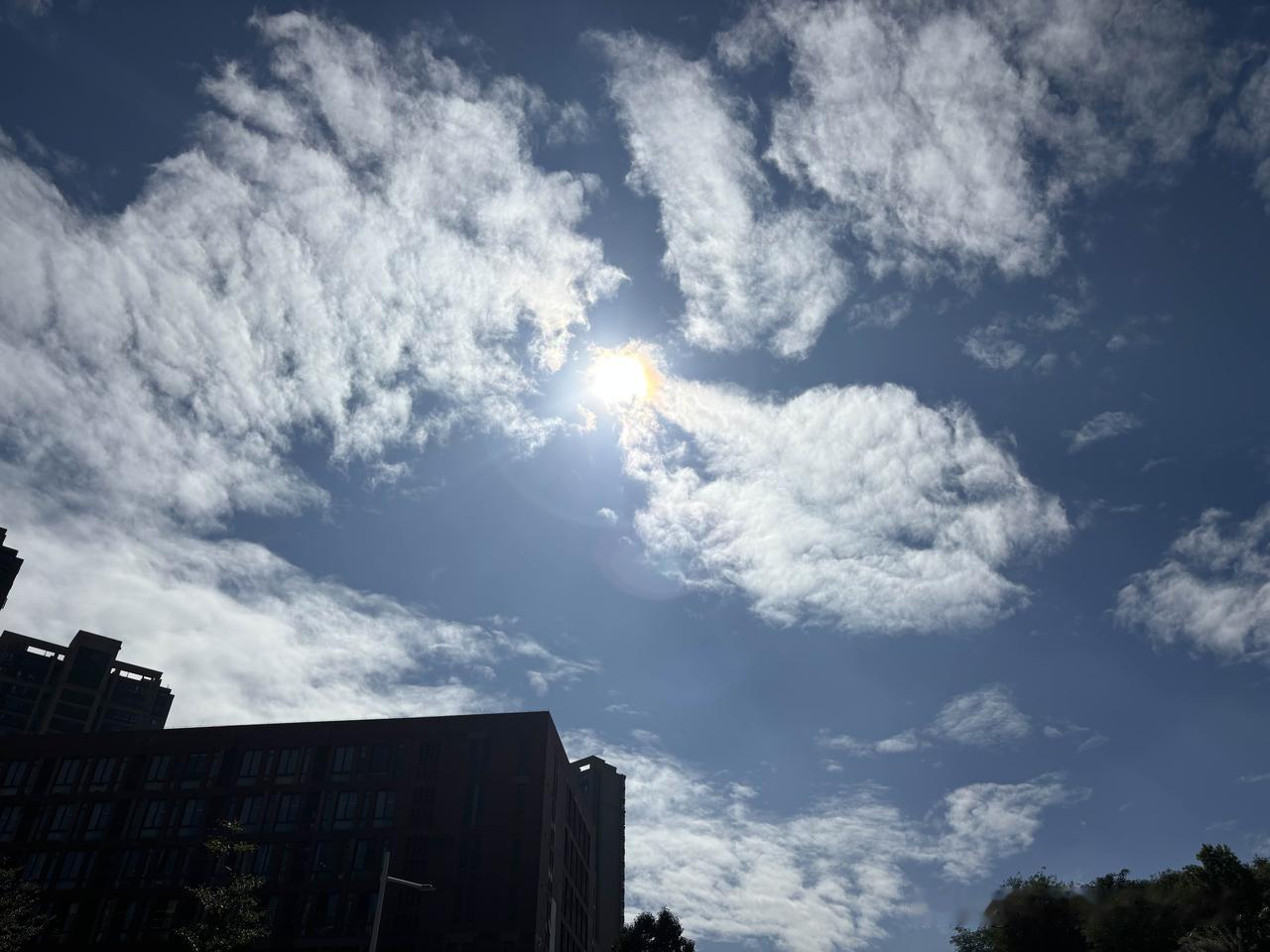 午饭前还飘起了小雨，吃完饭忽然天空放晴，早上的阴云都化做了白云多多。走了一公里多