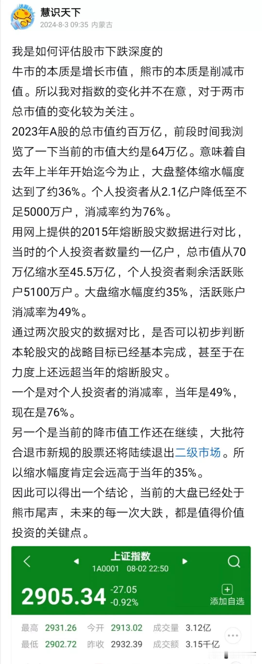 大盘如果继续大幅下跌，究竟是针对谁呢？
昨天一个朋友预判股市即将大跌，可是我搞不
