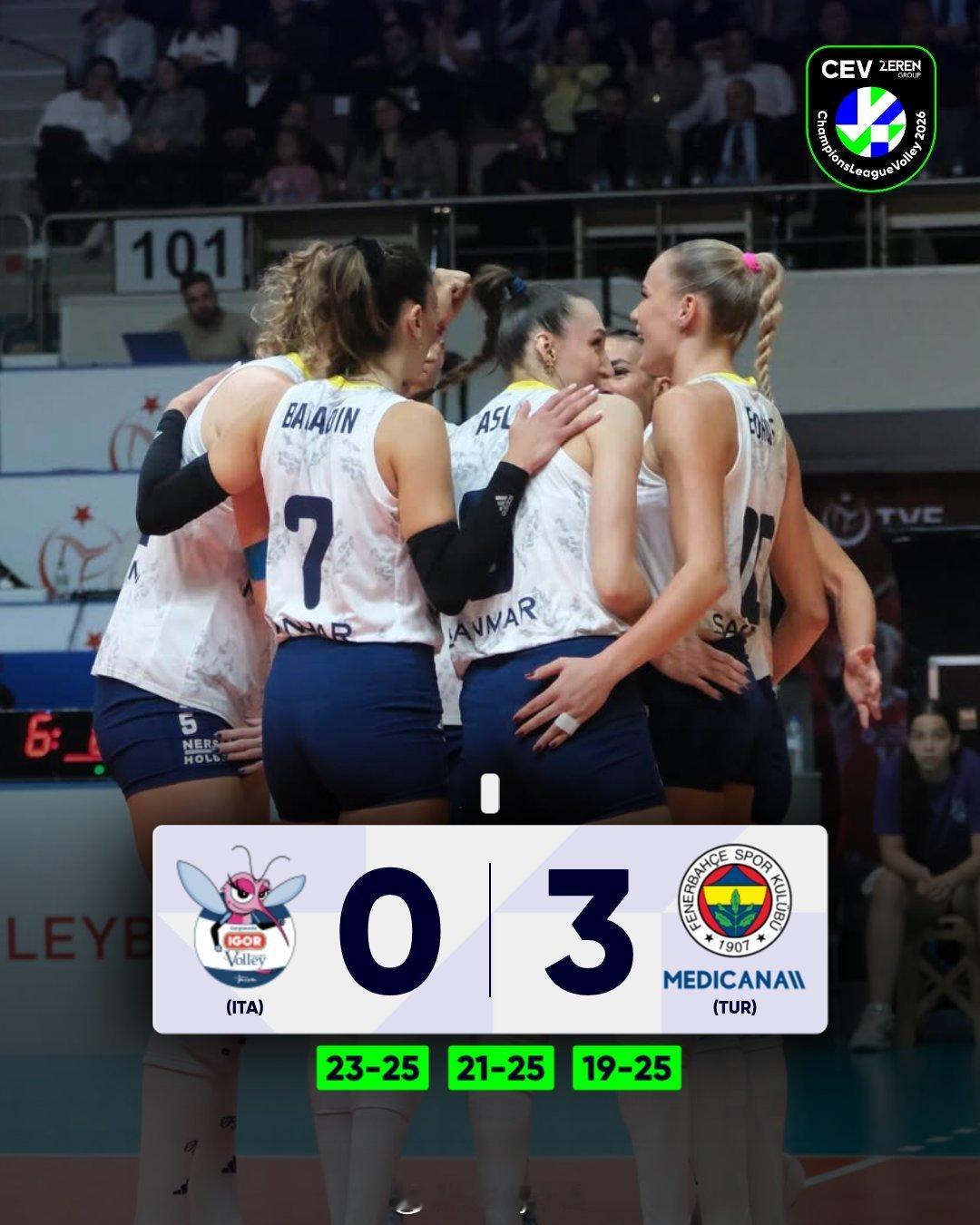 2025-2026赛季女排欧冠小组赛第二轮，土耳其费内巴切3-0意大利诺瓦拉(2