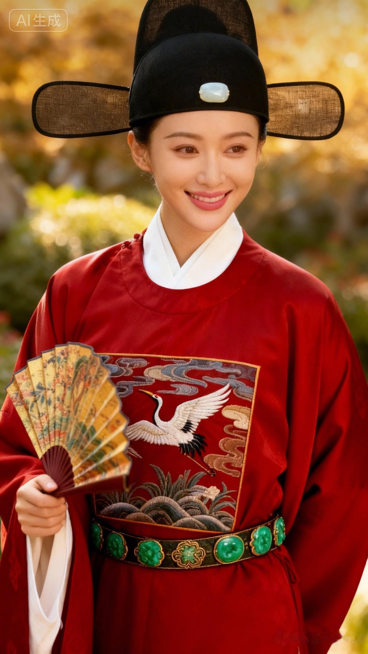 穿越时空的古典美人，手持折扇，笑靥如花。