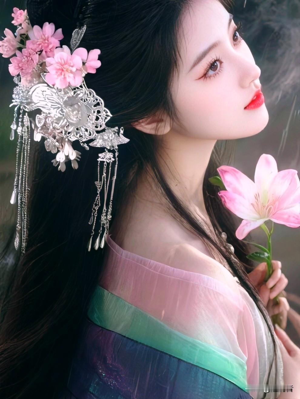 一张图证明夏天来了雍容体态，广袖华服，钗环琳琅。眉画远山，面敷凝脂，承袭盛唐独有