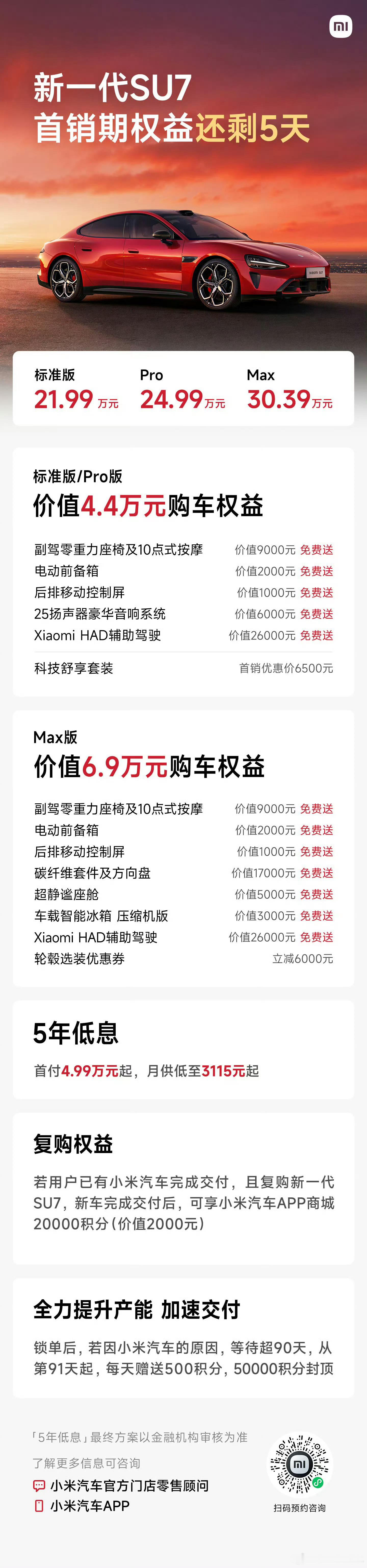 五号确定新SU7首销权益结束了，没有锁单的小伙伴找我有惊喜小米yu7小米su7