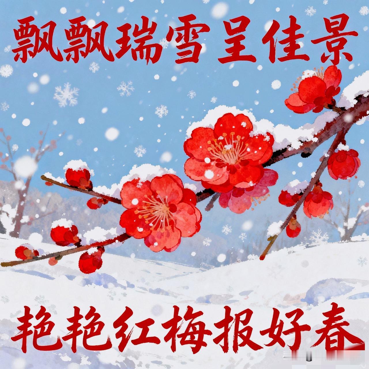 上联：飘飘瑞雪呈佳景，求下联艳艳红梅报好春。