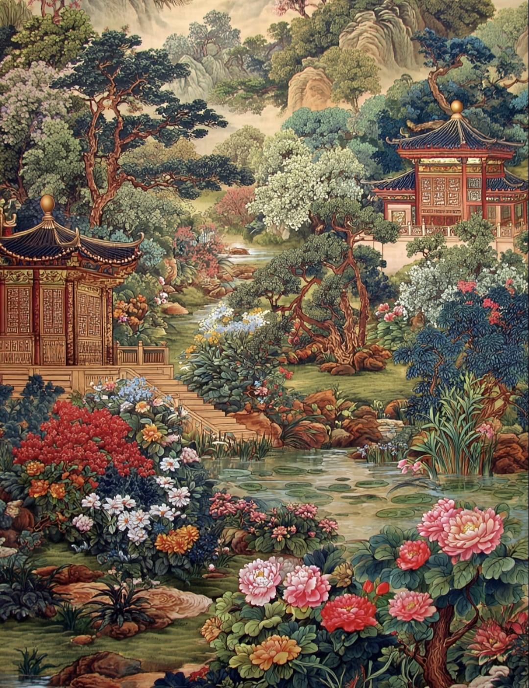 ​国风画境｜古人的后花园，是时光酿成的画
​亭台隐入繁花，山水晕染成诗，步步皆画