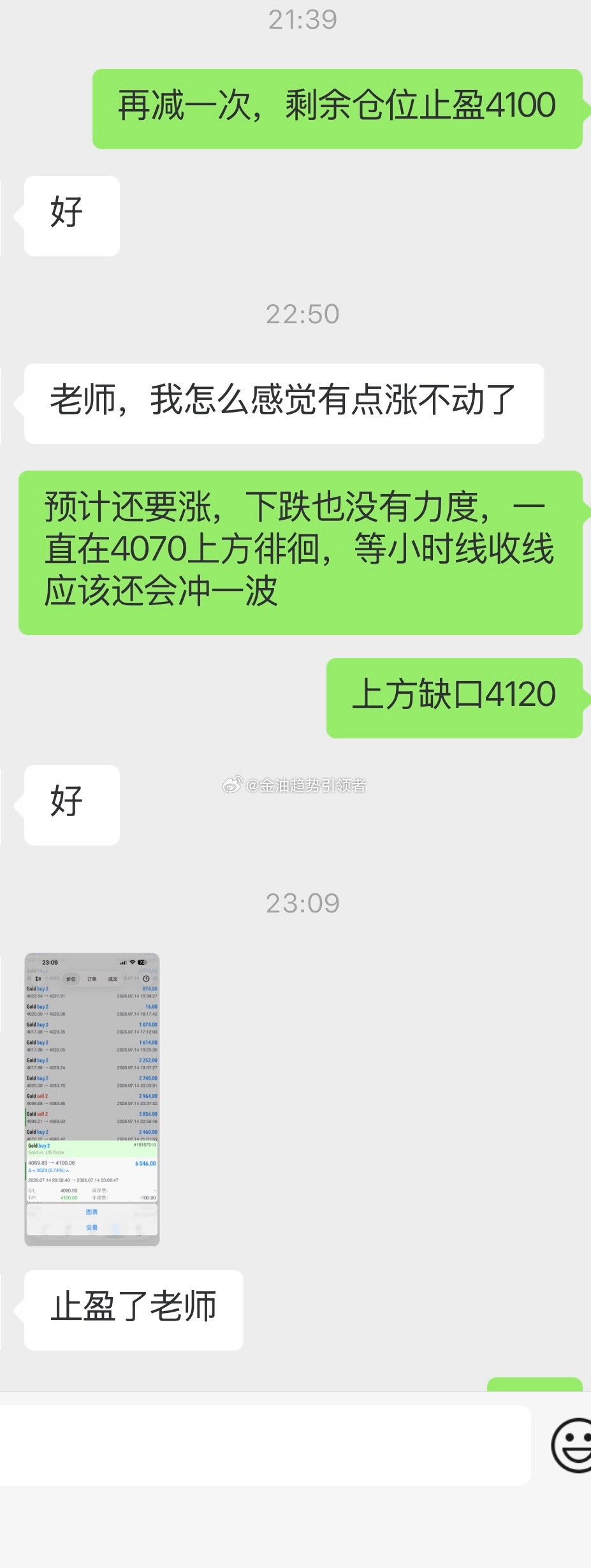 我们手中剩余4070的多单系统止盈在4100一线，拿下300点利润。晚间行情还是