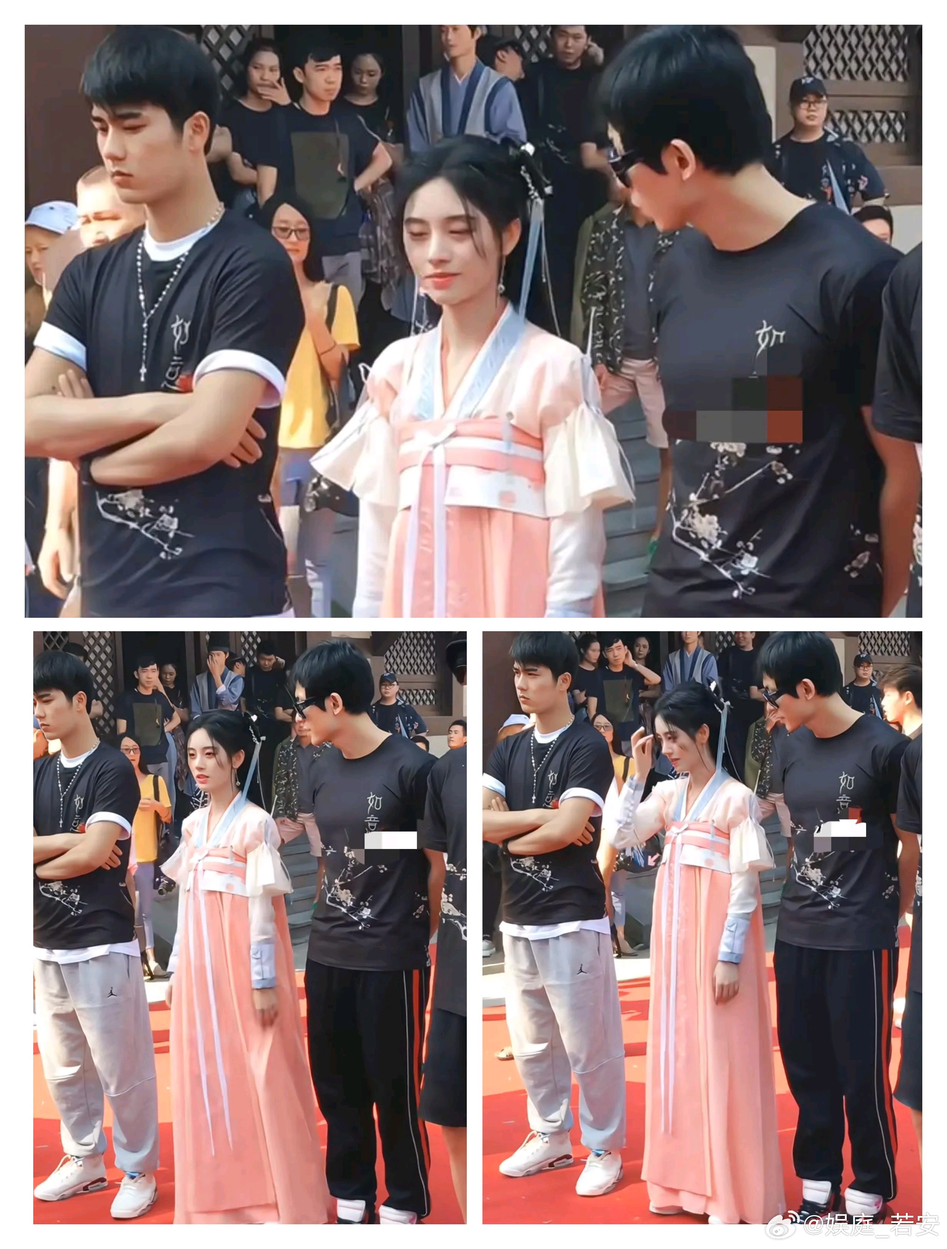 第一次发现鞠婧祎有点男相，跟旁边男的头一样大！头身比有点怪怪的。因为头并不小加上