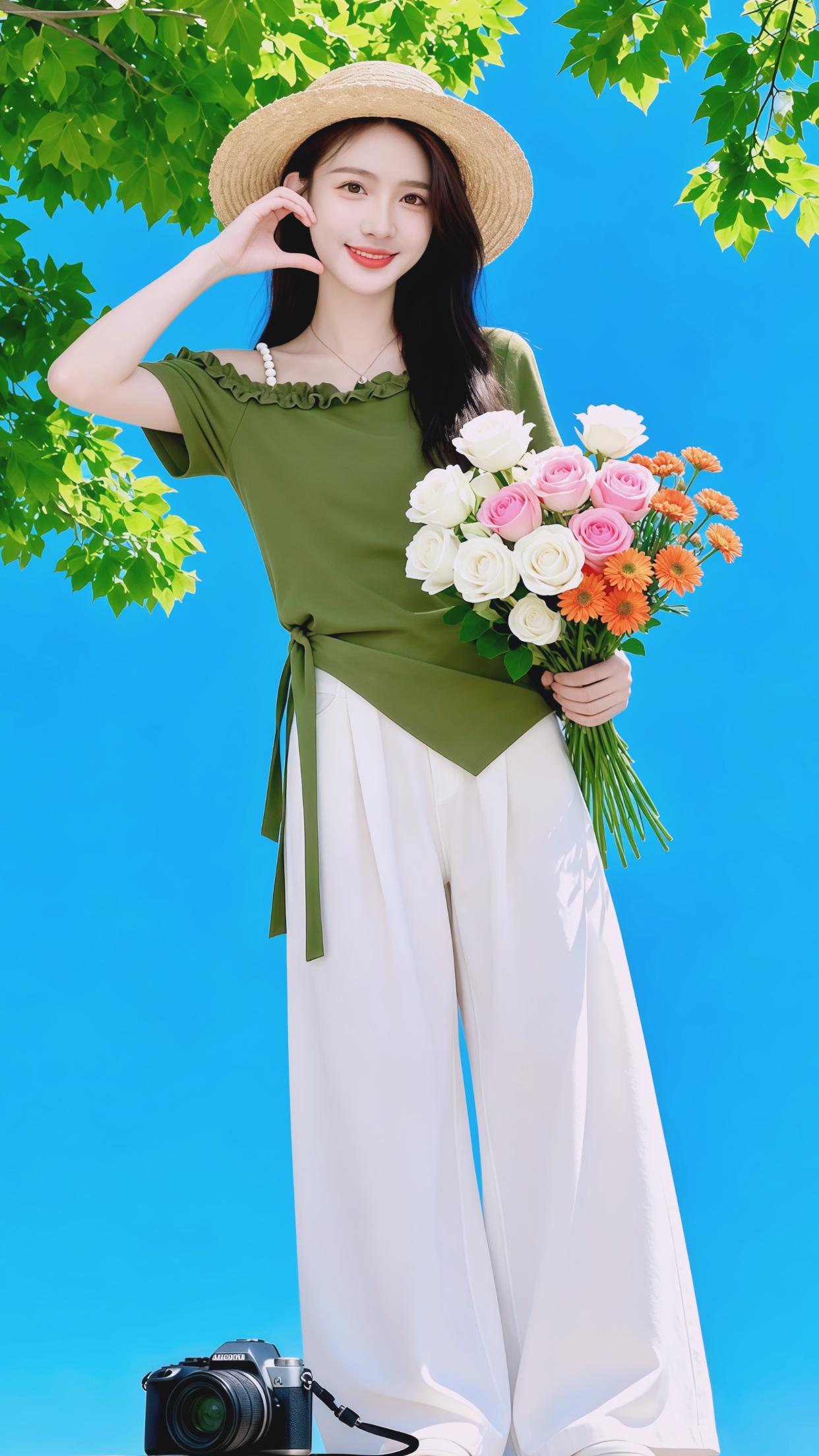 大码女装 时尚 穿搭 绿色 短袖t恤