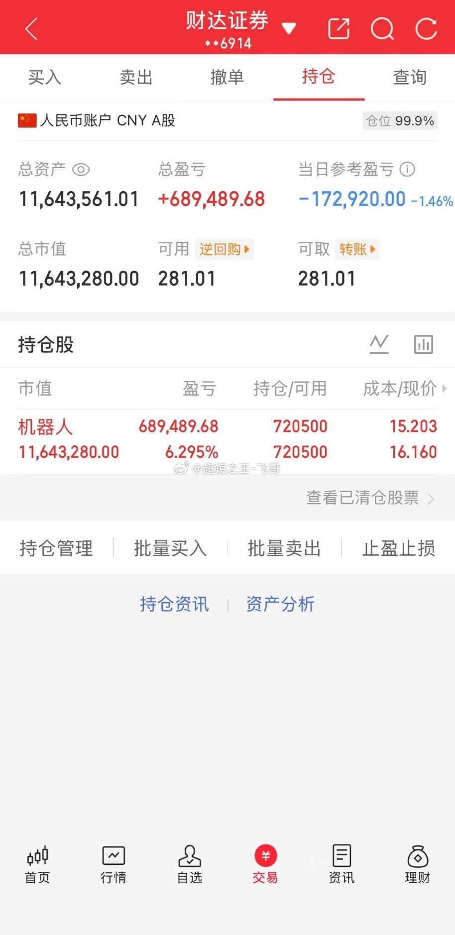 每日实盘实时更新，开盘思路、盘中操作、收盘总结，全程公开透明。今日操作：97天继