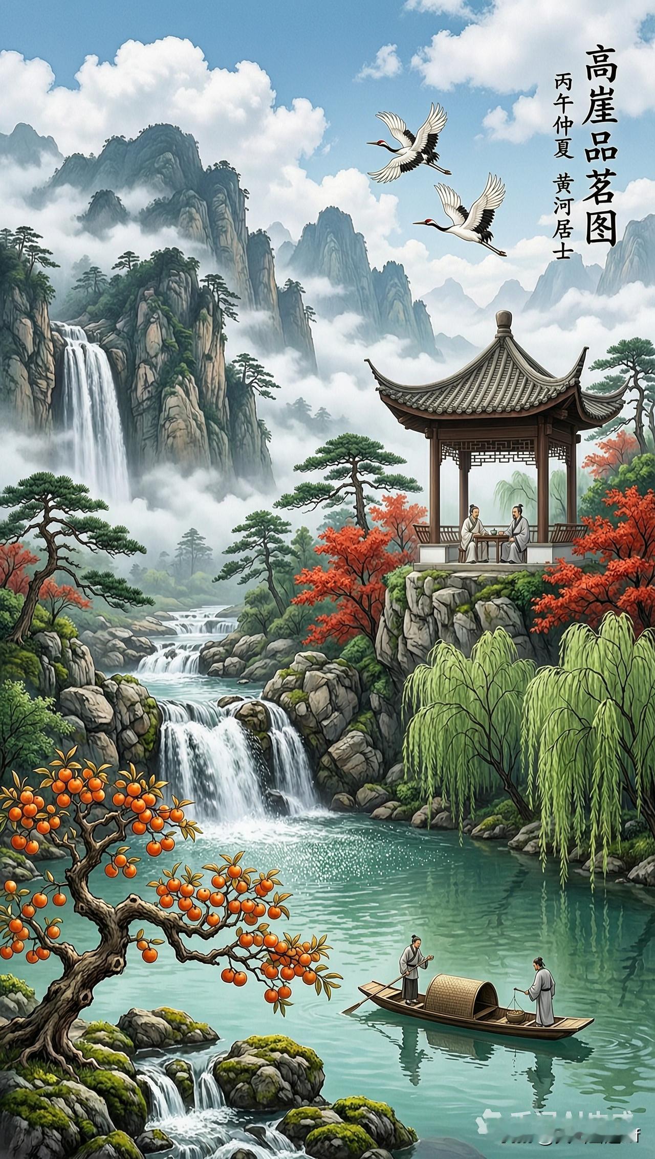 《高崖品茗图》，在山清水秀的地方品茶，那是神仙的日子。