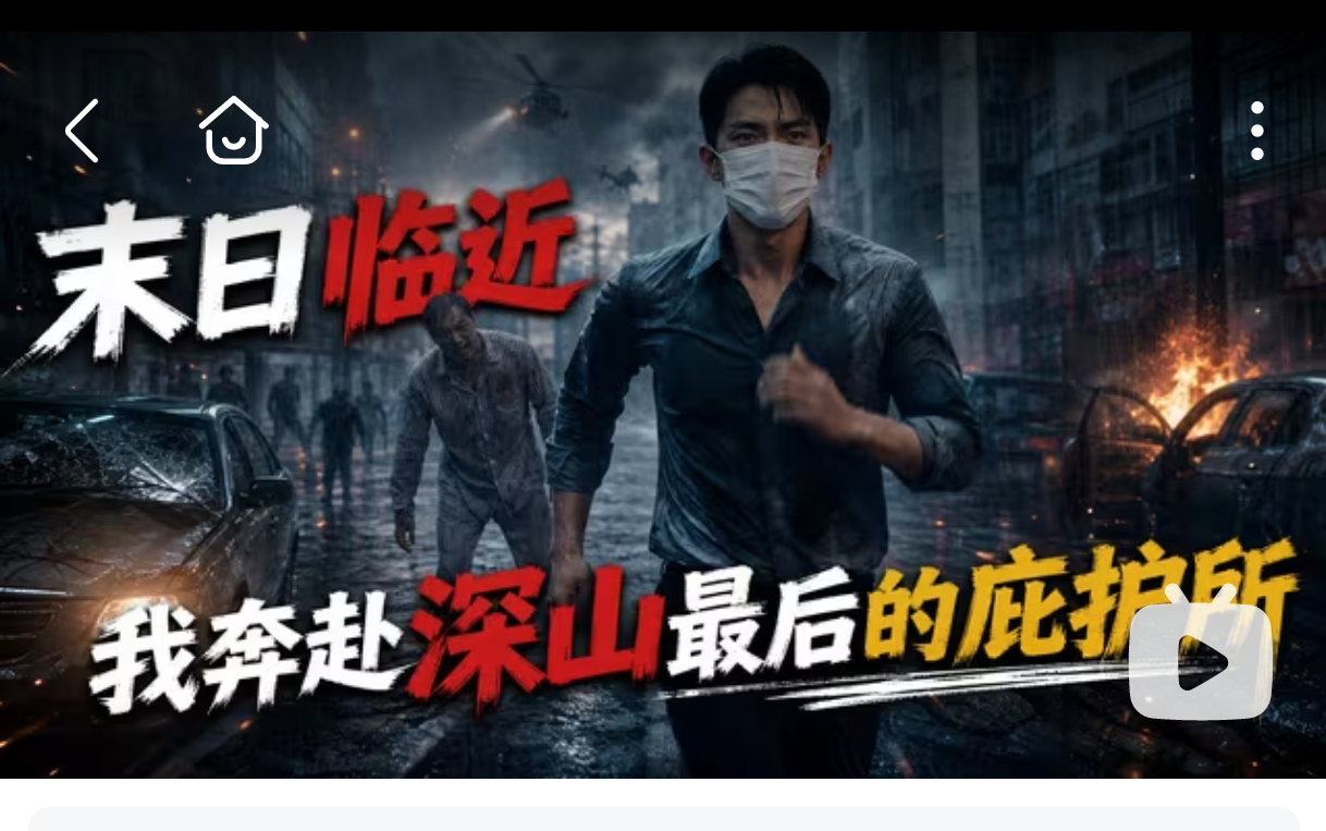 今天无意中点开哔站的AI末日求生短剧系列，听着听着（有画面，但伪人感太重，不爱看
