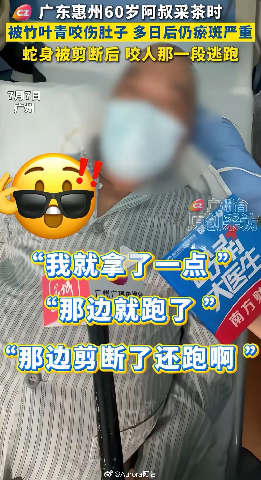 看到惠州大叔被毒蛇咬后剪断蛇身，结果蛇头还扭着跑了的新闻，真是捏把汗。🥶很多人