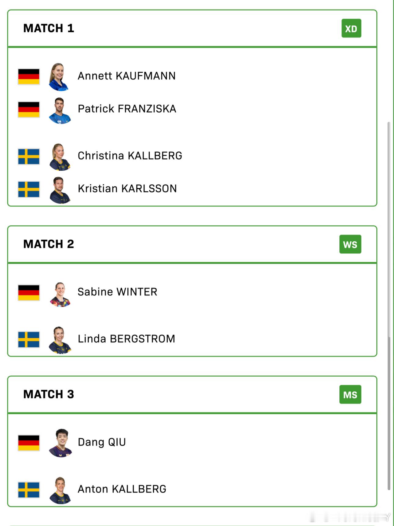 2025混合团体世界杯循环赛德国VS瑞典弗朗西斯卡/考夫曼VS K·卡尔松/克里