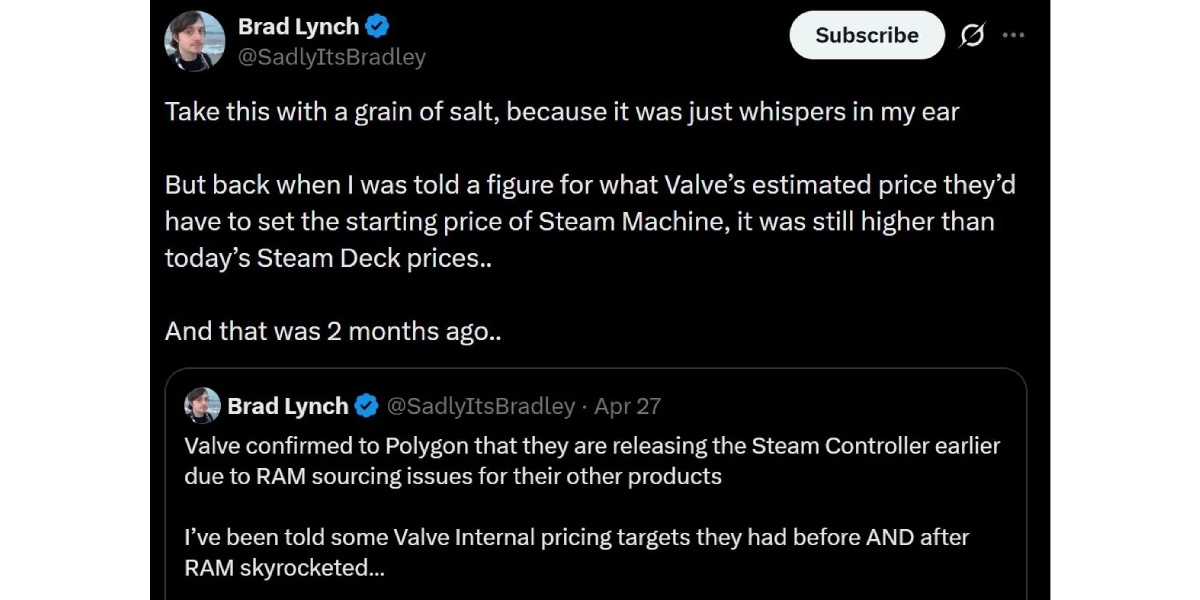 Steam Machine定价或相当高昂，有消息称可能会超过1000美元据Tec