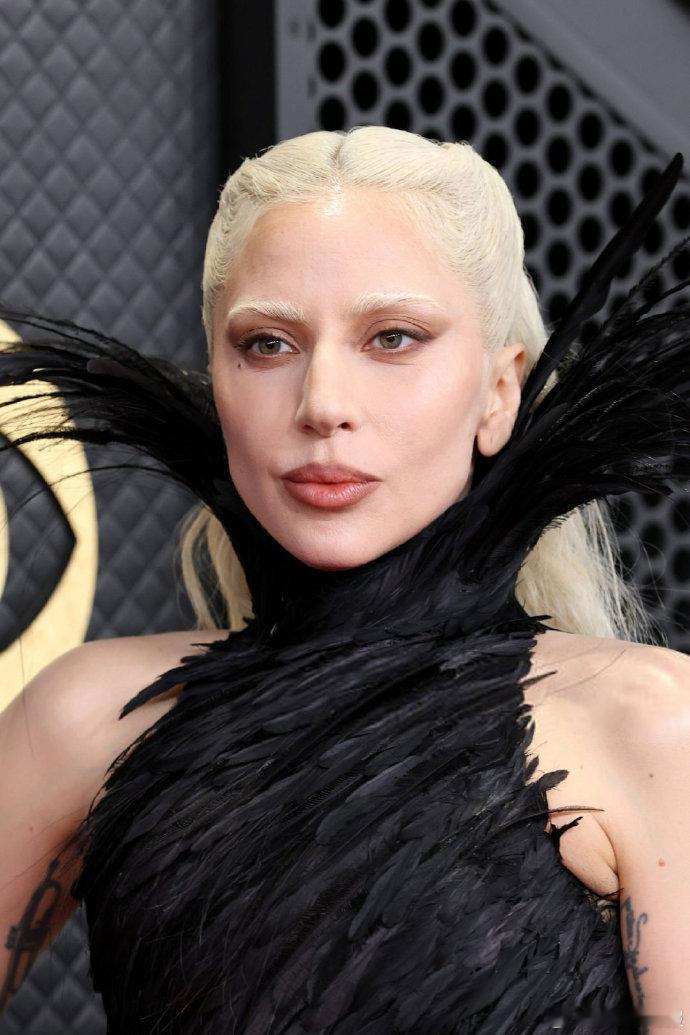 LadyGaGa格莱美红毯LadyGaGa格莱美造型黑羽长裙随风轻摆，每一步都带