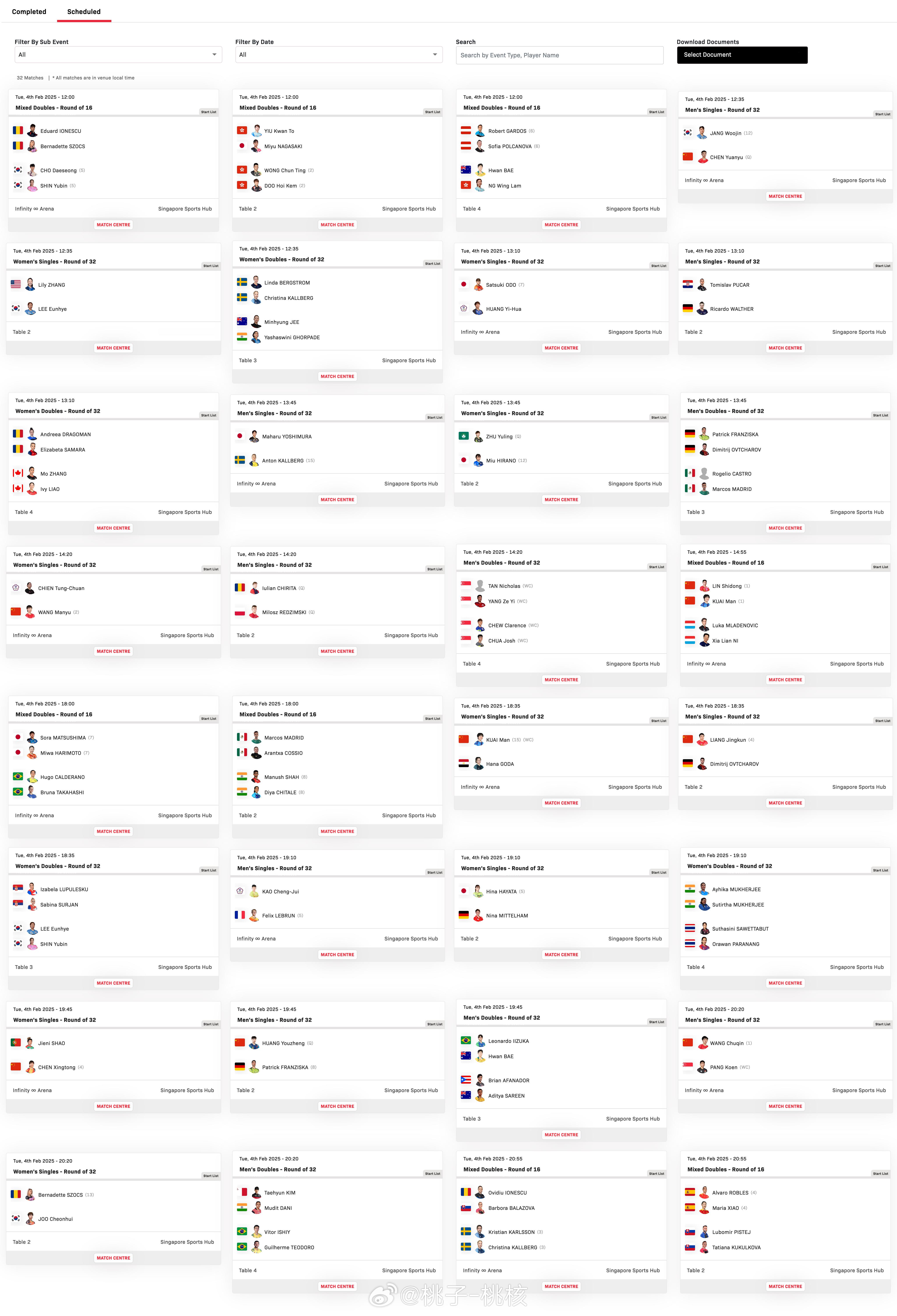 【新加坡大满贯4日赛程】 WTT新加坡大满贯2025  4日将进入正赛第3天，比
