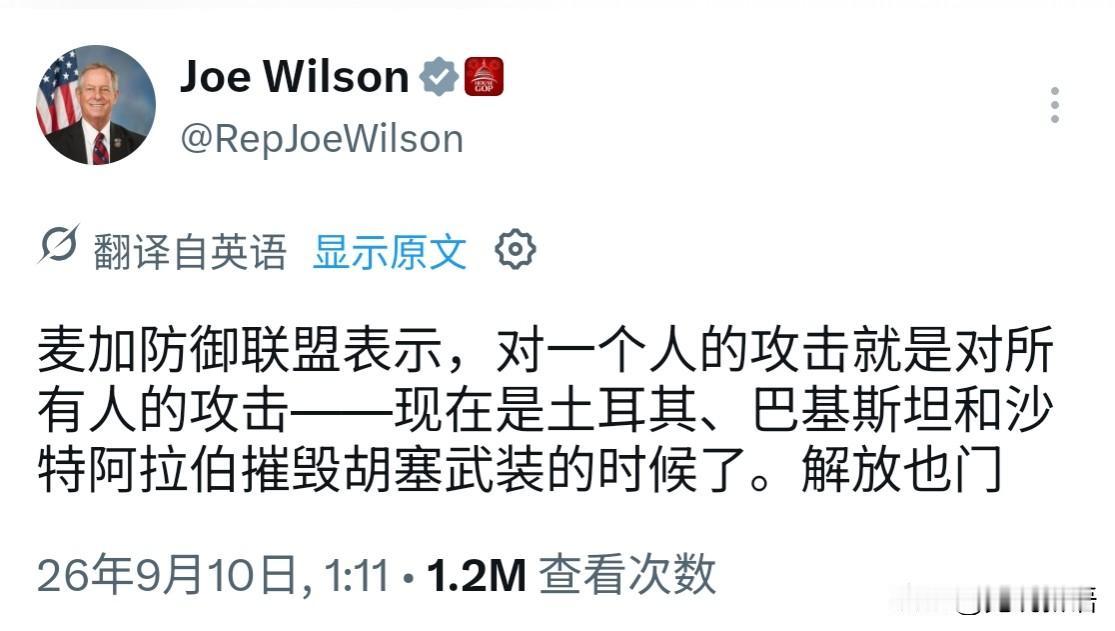 看到胡塞武装打击沙特后，美国政客大喜过望，认为可以利用一下。
过去虽然他们嘴上支