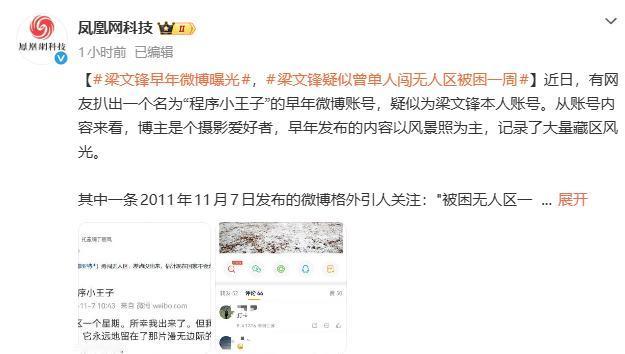 疑梁文锋早年微博被扒出

据凤凰网科技报道，近期一名为“程序小王子”的账号被网友