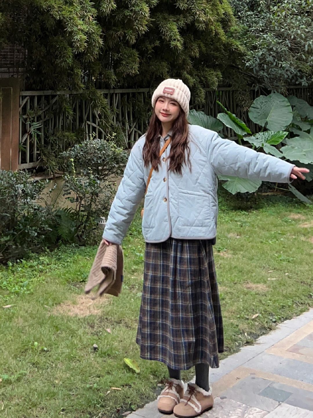 🍂秋冬复古韩系不露腿~棉服➕格子裙太乖咯！