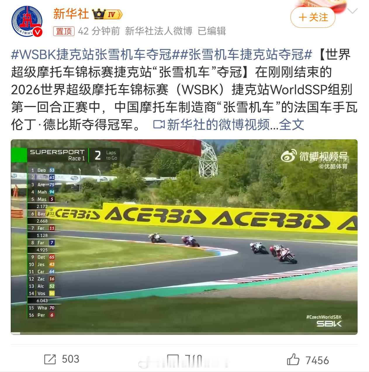 张雪机车捷克站夺冠恭喜张雪！希望张雪不要再被无端围攻 