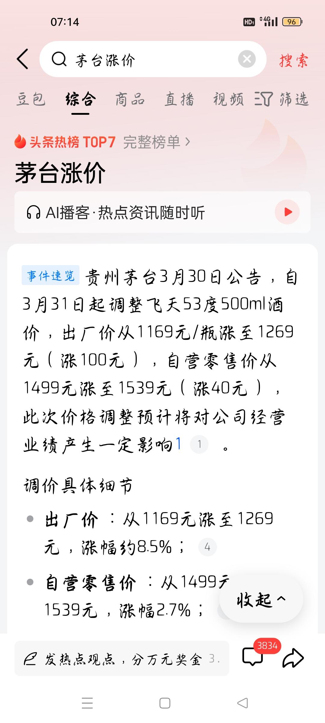 茅台涨价，我想说
据相关网络报道，贵州茅台3月30日公告，自3月31日起调整飞天