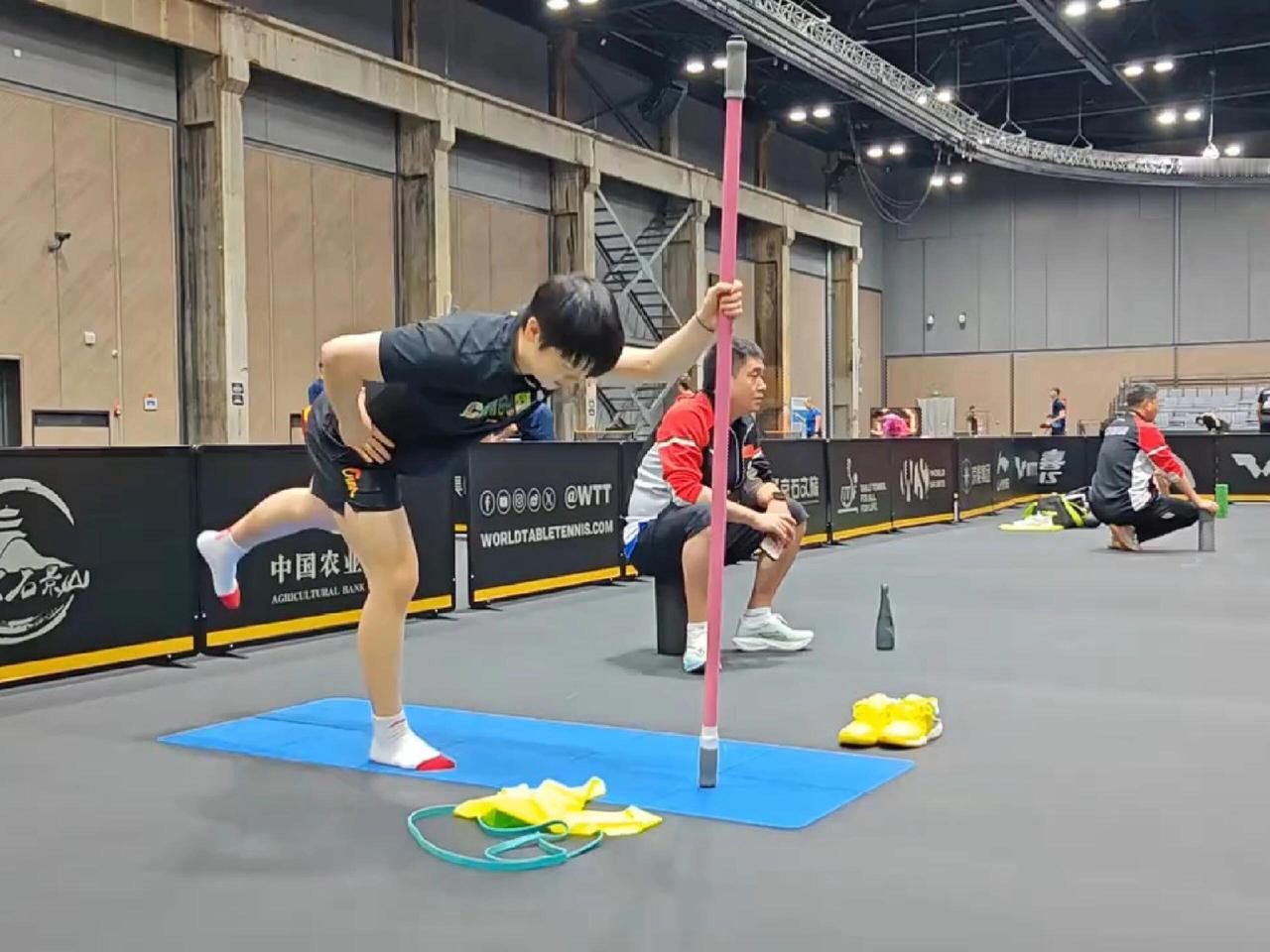 孙颖莎新上训图，小猫又上镜了，白红袜子抢镜，关注点在袜子上，大家都知道孙颖莎喜欢