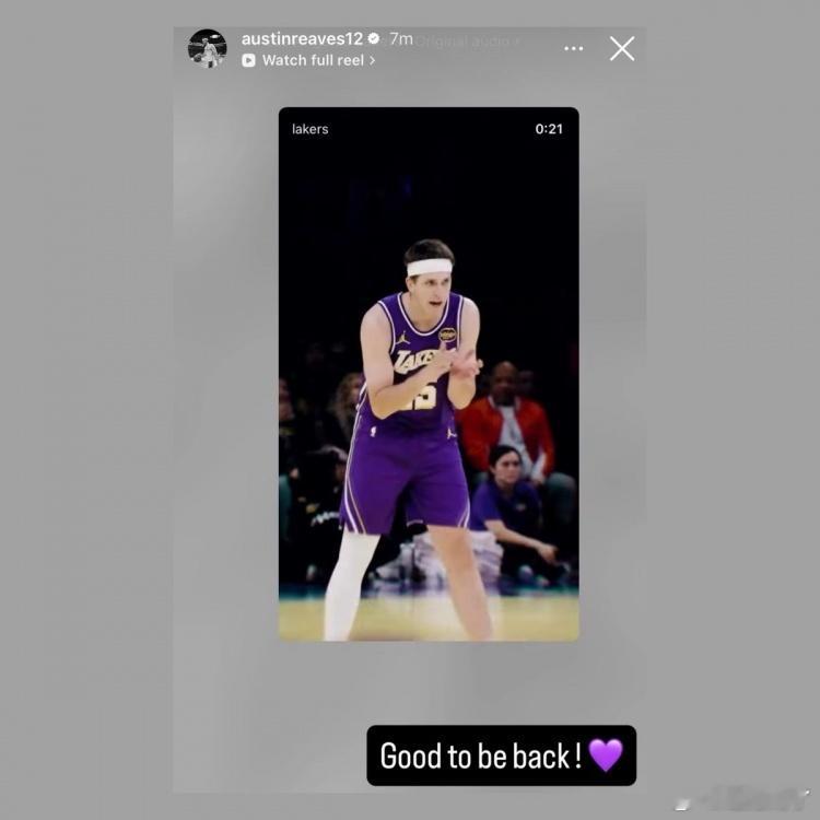 里夫斯晒赛场瞬间：“回归的感觉很棒！”  看到复出的你，我们感觉也很棒！缺战期间