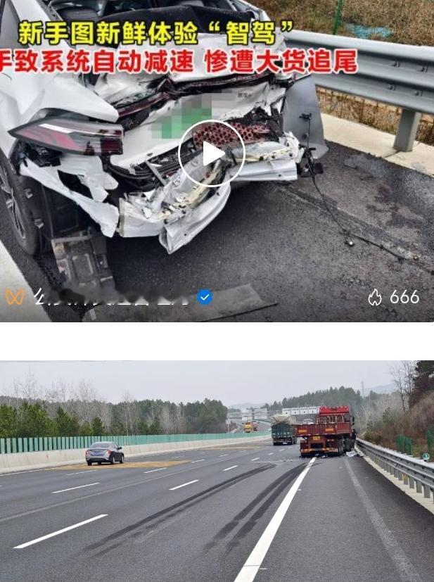 实习期司机借新车玩智驾，双手离盘致车辆急停被大货追尾！全责！
 
新手司机借朋友