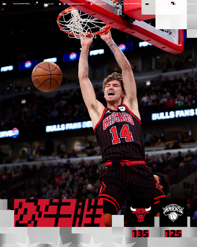 公牛5连胜东部第一  公牛135-125 力克尼克斯！拿下五连胜，登顶东部！ ​