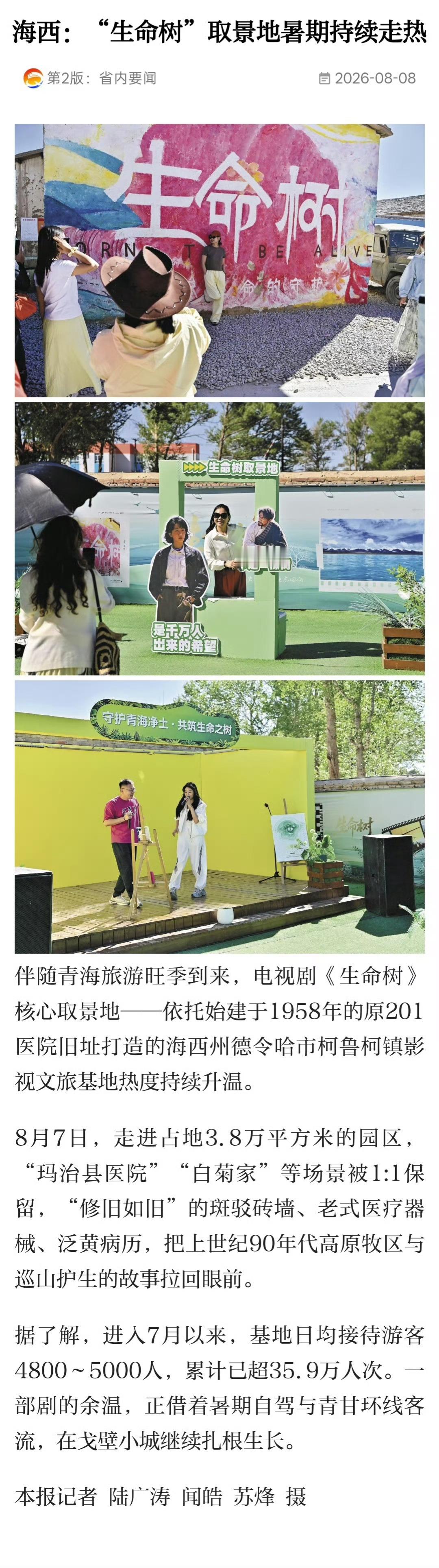 杨紫 青海日报今日版面新闻：海西：“生命树”取景地暑期持续走热 这长尾