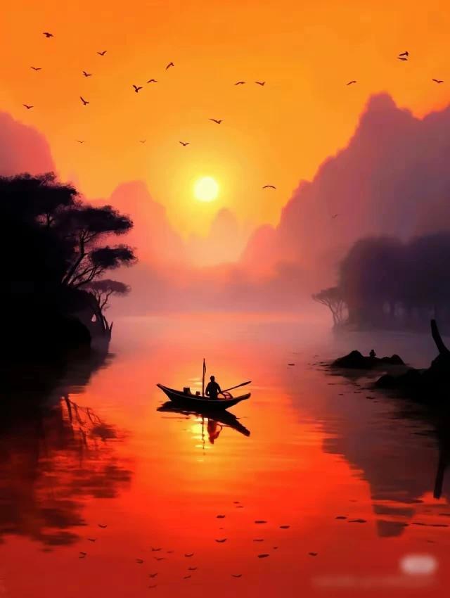 古老树干撑着天
枝上盖满碎金片
晴天染得秋意深
晚霞多彩若诗篇