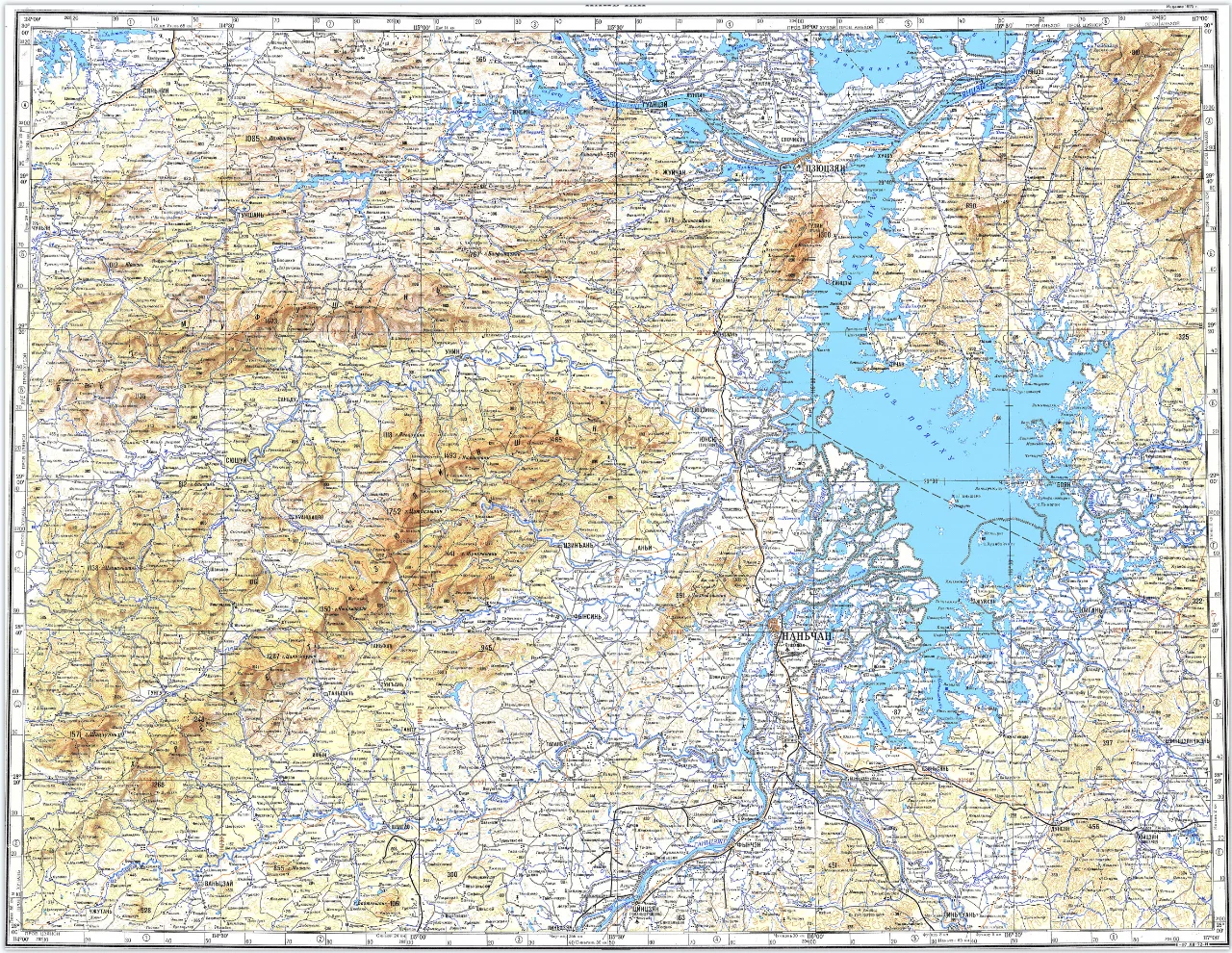 1972年南昌市、九江市、鄱阳湖地图 苏联绘