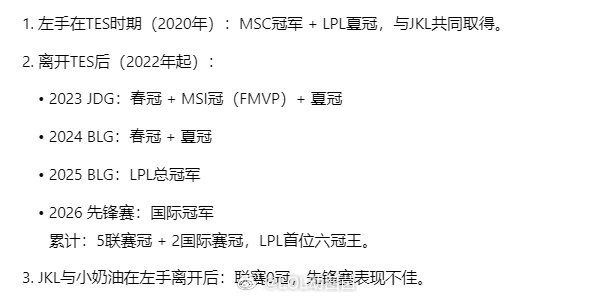 为什么左手换队能一直夺冠，而JKL换了中单后就再也拿不到联赛冠军了手自2022年