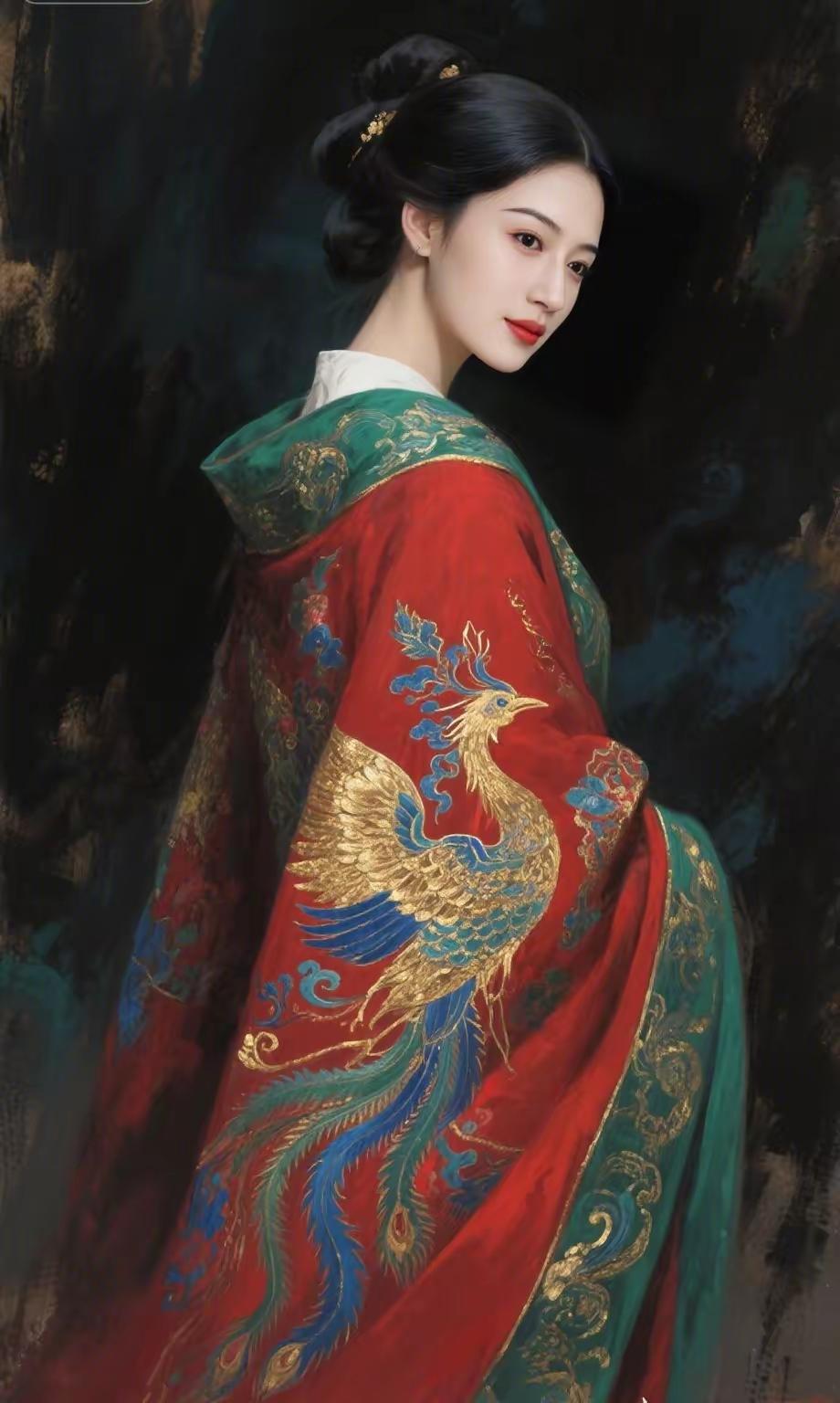 穿越时空的古典美人，红衣金凤，惊艳绝伦！