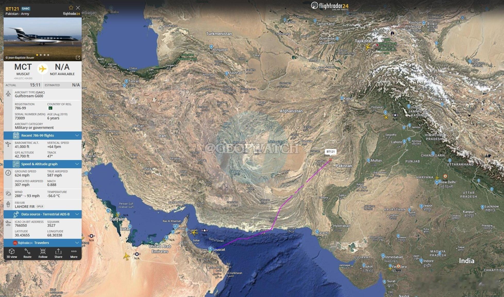 阿拉格奇已离开阿曼返回巴基斯坦的伊斯兰堡。来源：Geopolitics Watc