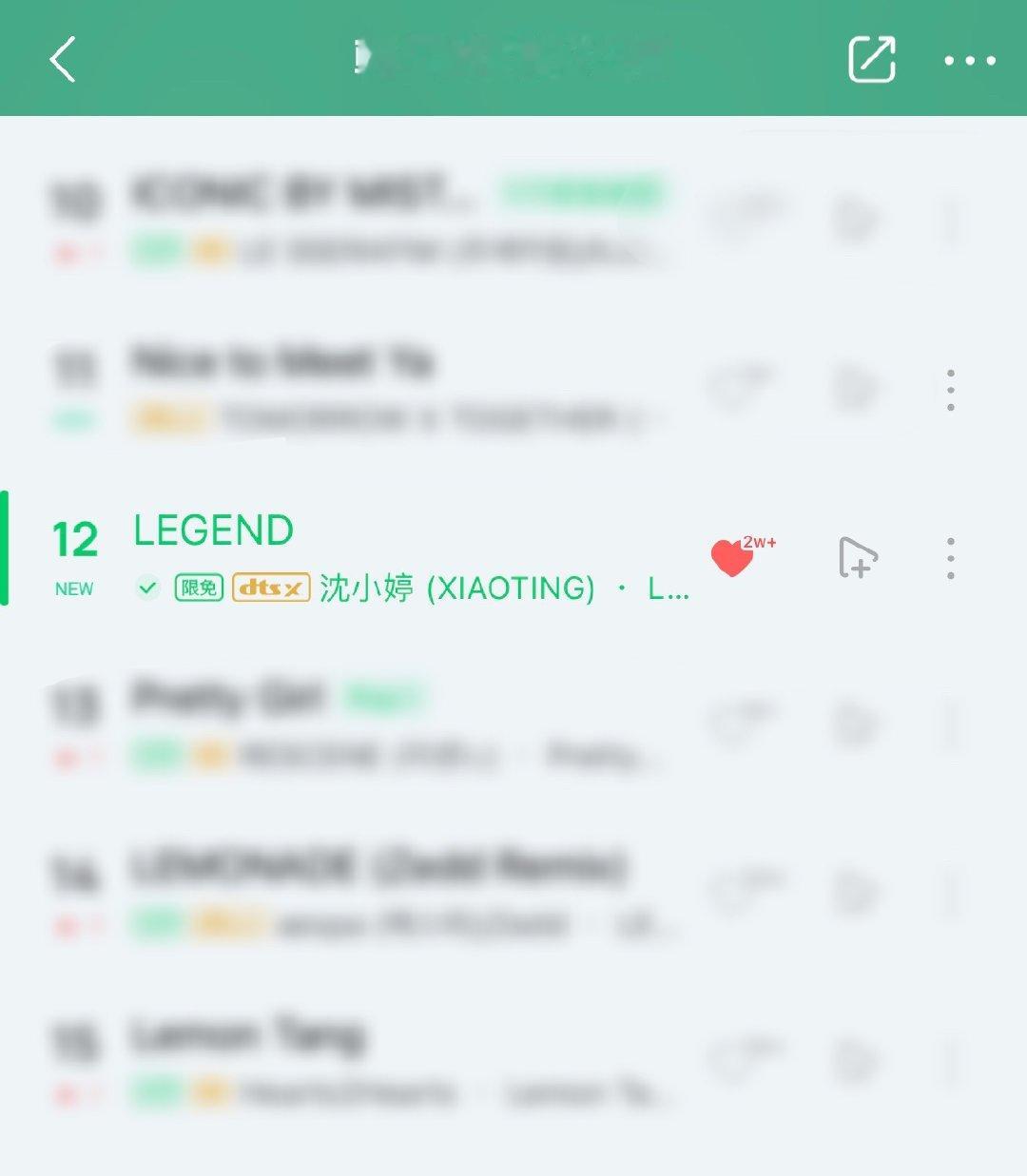 沈小婷  💤 沈小婷个人初舞台最新入榜🈶《LEGEND》空降本周QQ音乐韩国