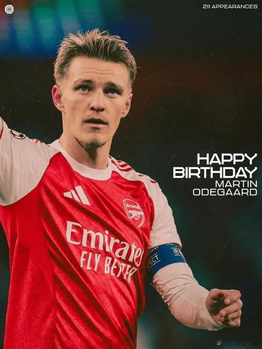 阿森纳队长厄德高迎来27岁生日，俱乐部官方送上祝福。挪威中场厄德高在2021年1