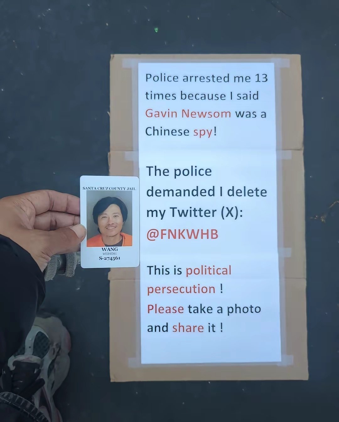 甜甜圈说自己正在美国遭遇迫害，被警察逮捕13次，还被要求删帖，就因为他在网上骂了