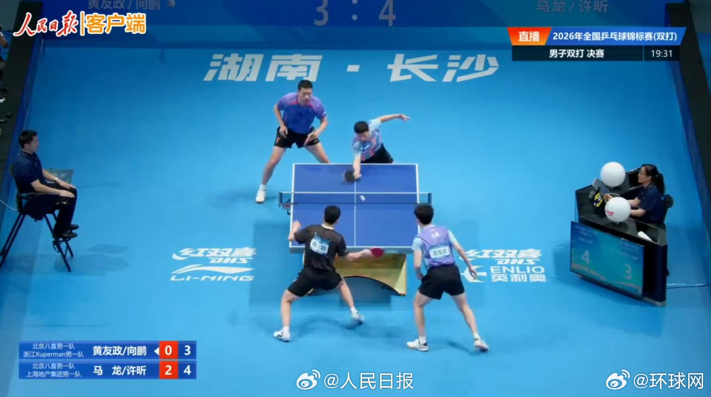 【#龙蟒打了3比0#】7月19日晚，2026年乒乓球全国锦标赛男双决赛中，马龙/