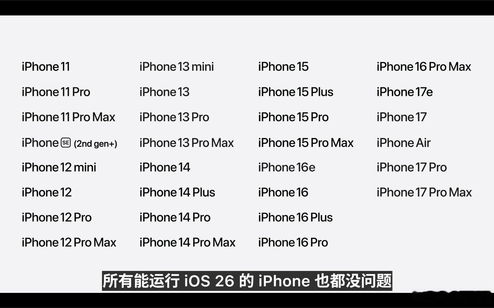 以下机型均支持iOS 27WWDC26