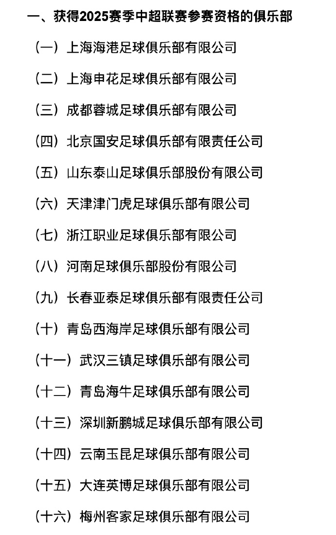 梅州客家递补中超  陕西联合递补中甲 中国足协官宣2025赛季中超、中甲参赛俱乐