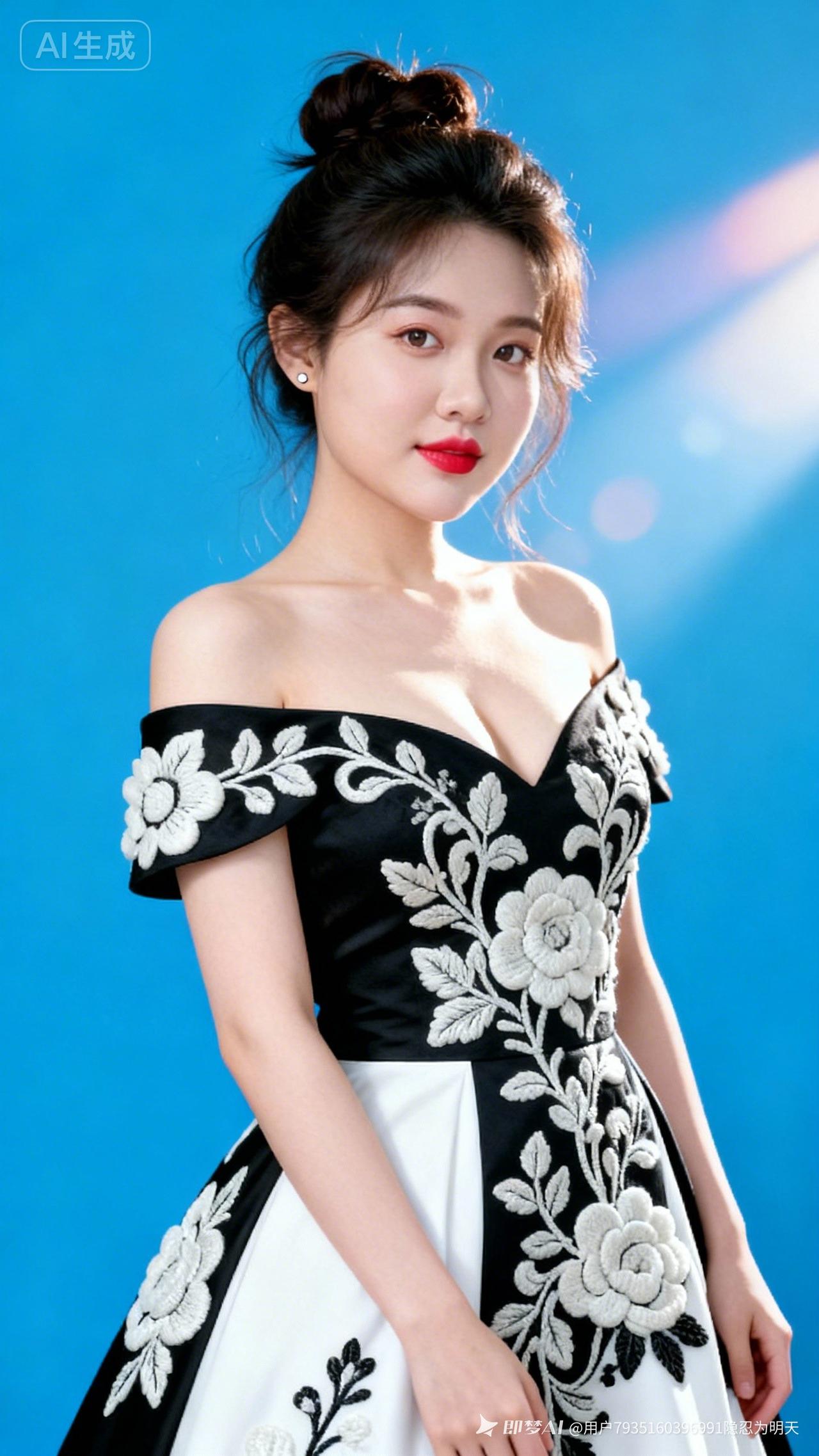 优雅黑白色调，复古花卉刺绣，气质女神范儿