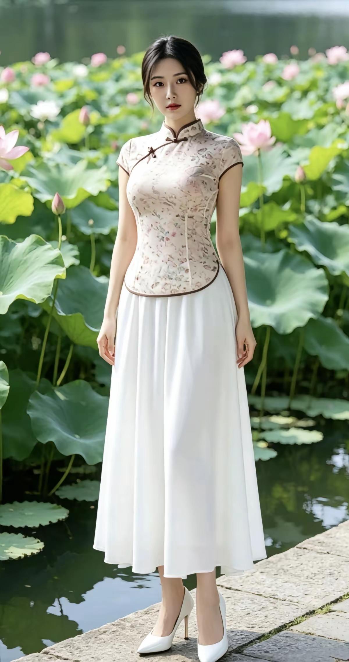 捣练子·赏荷
红菡萏，绿罗裙，
独立芳洲不染尘。
借问花魁何处有？
回眸一笑更迷