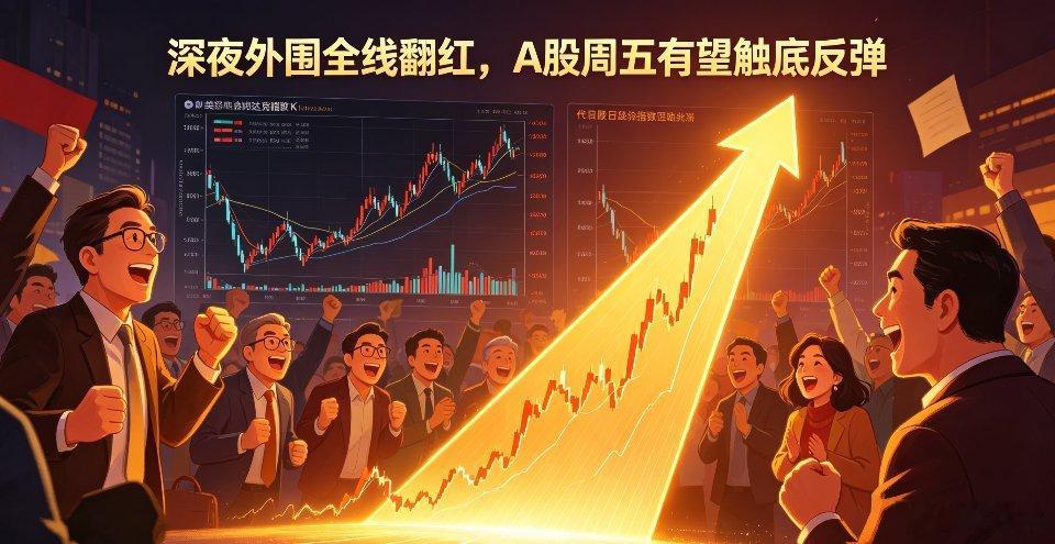 深夜外围全线翻红！外围情绪拉满，A股周五有望触底反弹股友们，深夜外围盘面集体回暖